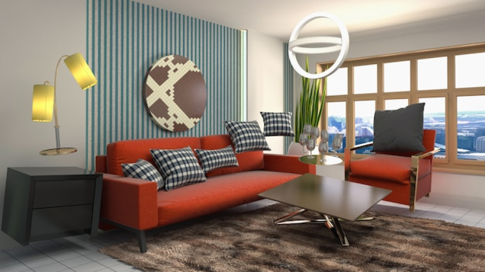illustration sofa hovering living room
